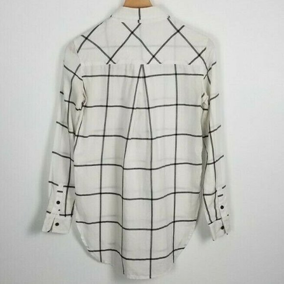 Athleta Sz. XXS Presidio 1/4 Button Up Long Sleeve Black & White Plaid Tunic - Picture 9 of 9